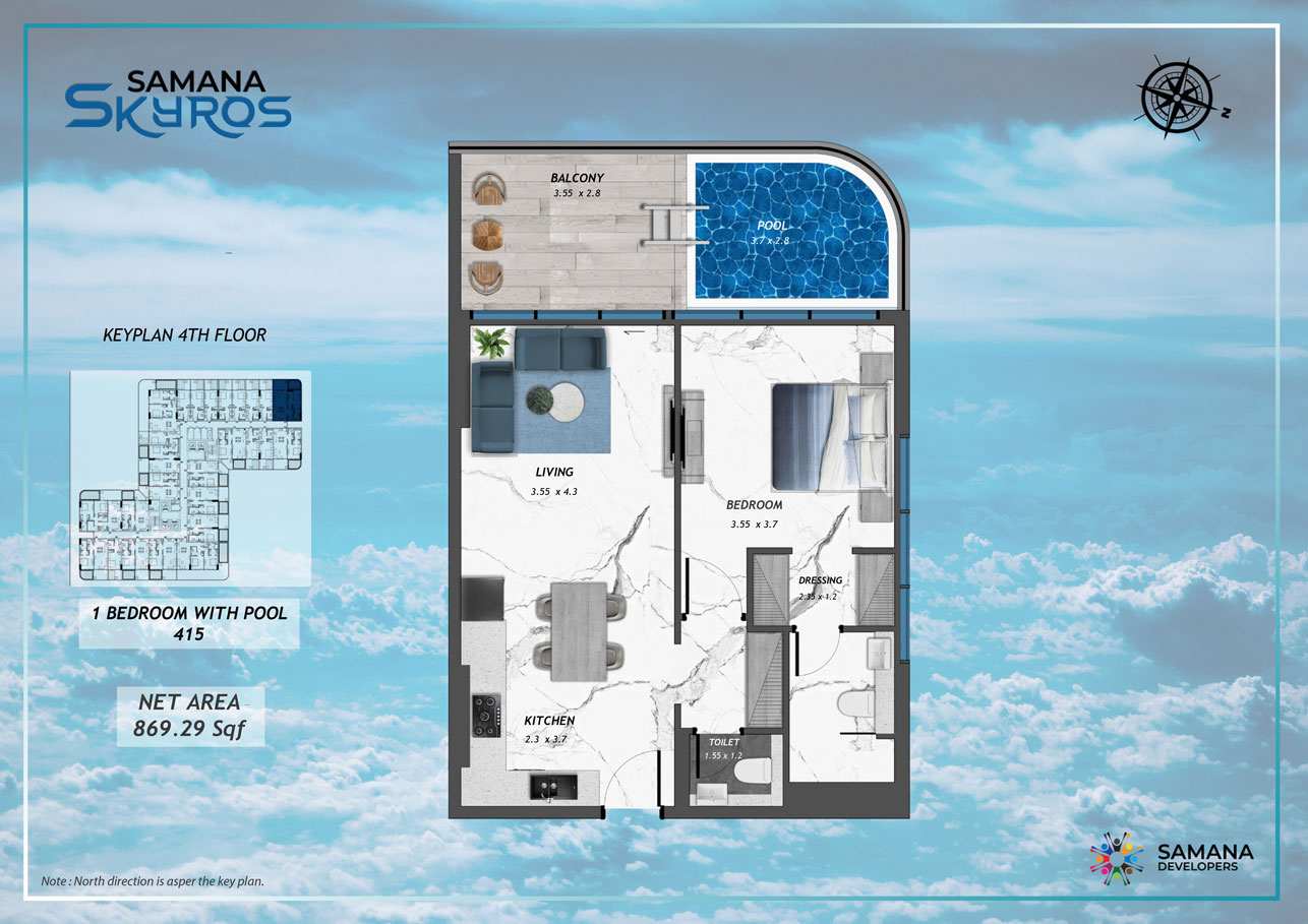 4th Floor, 1bhk with Pool 415