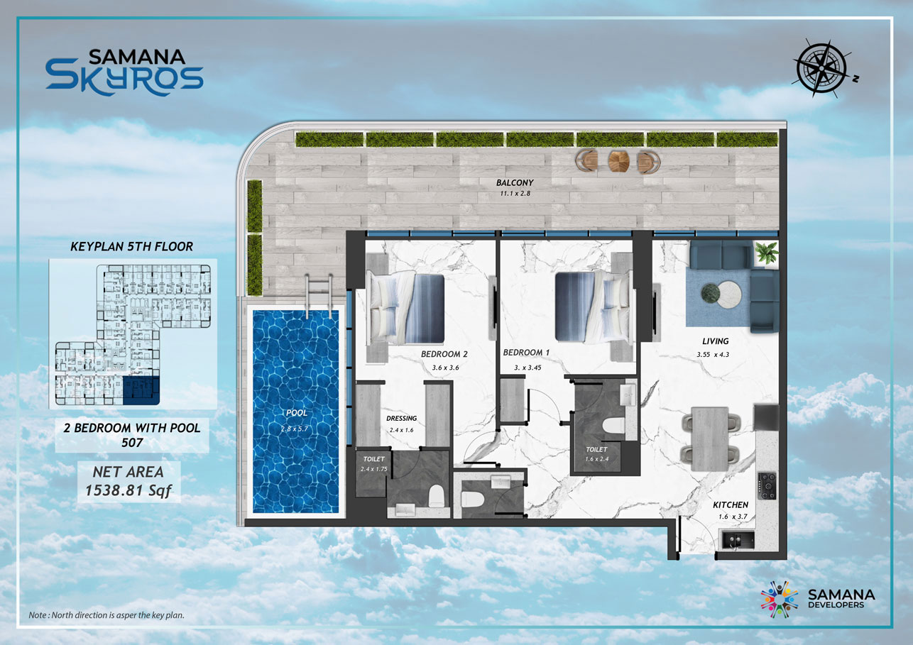 5th Floor, 2bhk with Pool 507