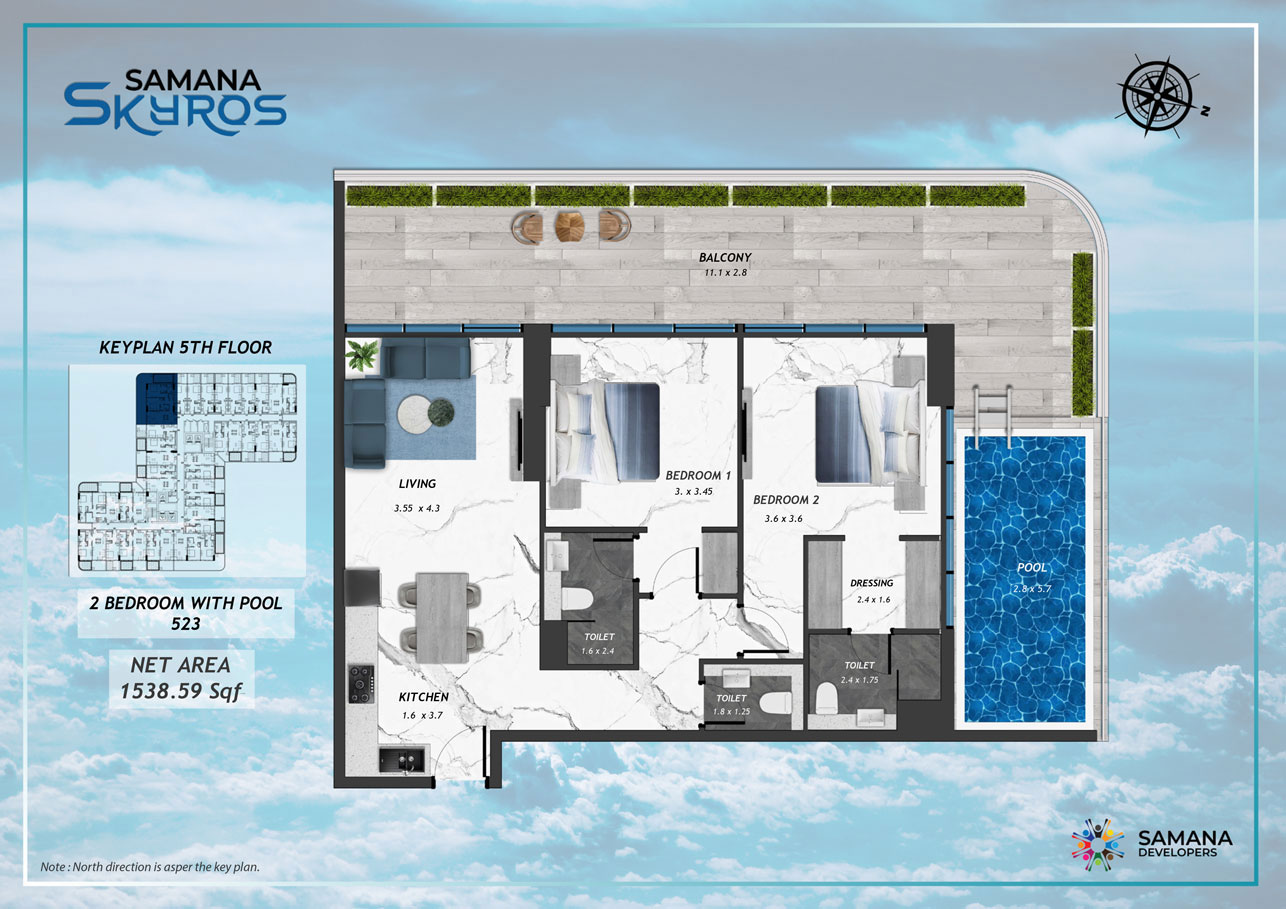 5th Floor, 2bhk with Pool 523