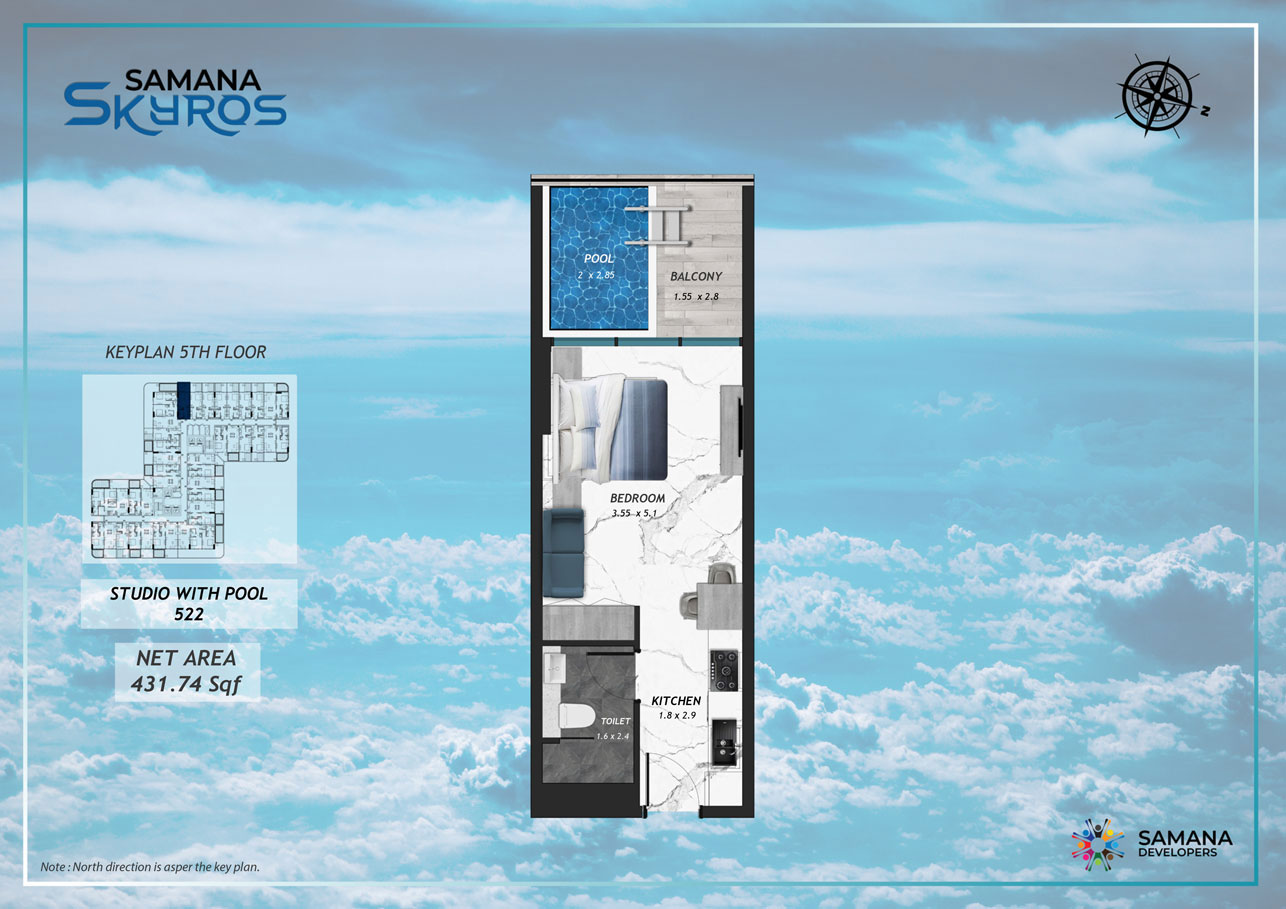 5th Floor, Studio with Pool 522