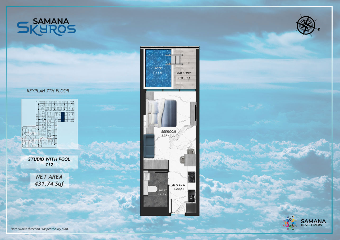 7th Floor, Studio with Pool 712