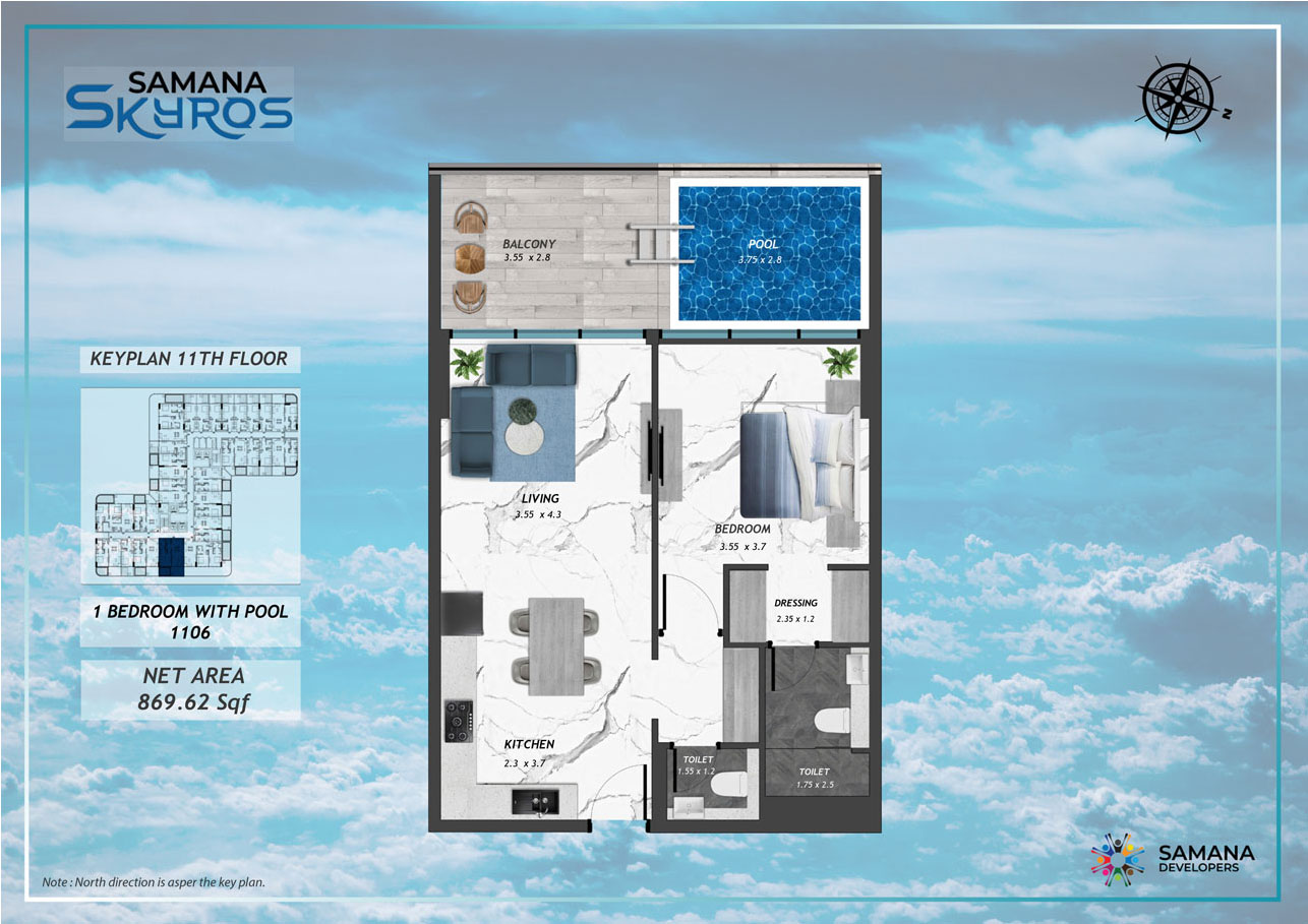 11th Floor, 1bhk with Pool 1106