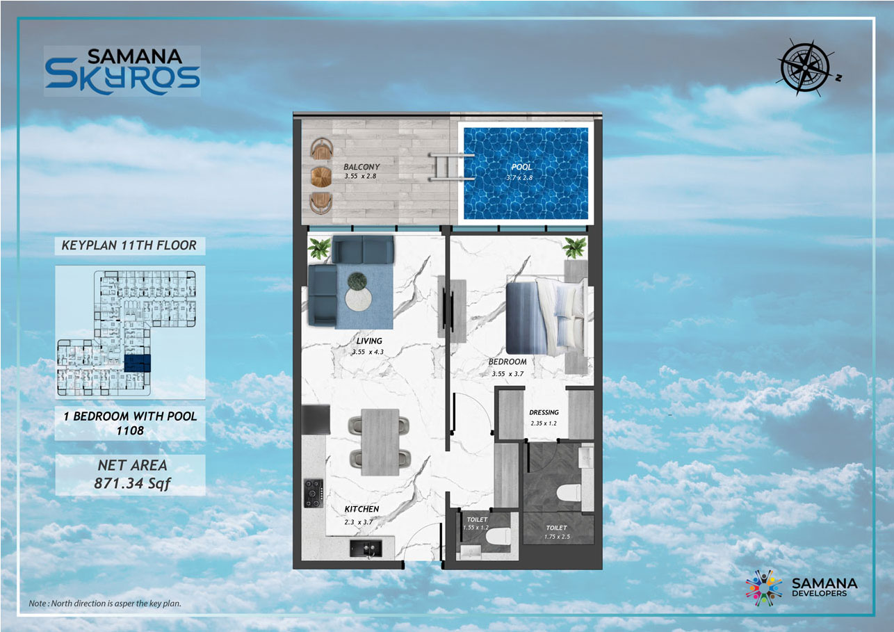 11th Floor, 1bhk with Pool 1108