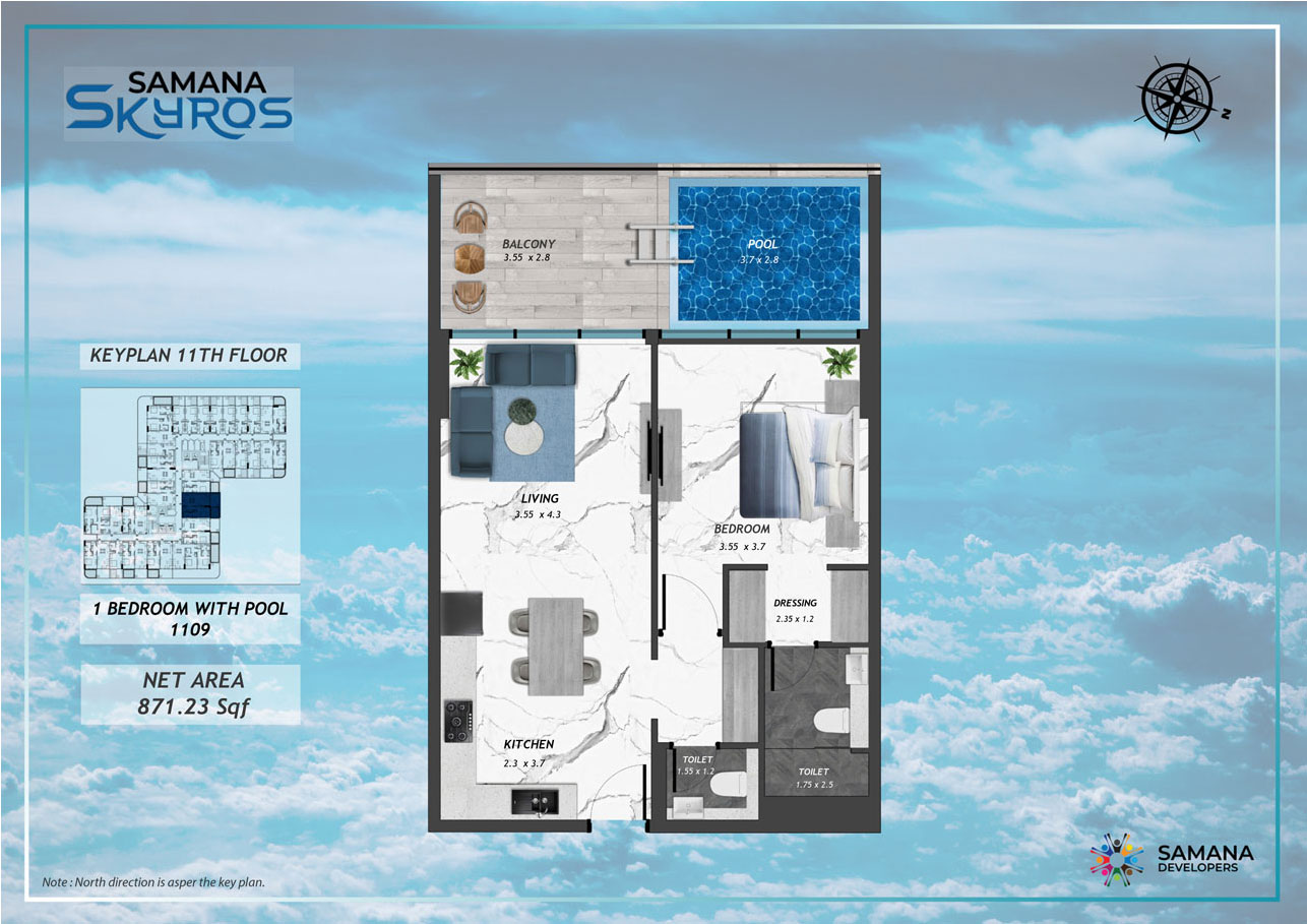 11th Floor, 1bhk with Pool 1109