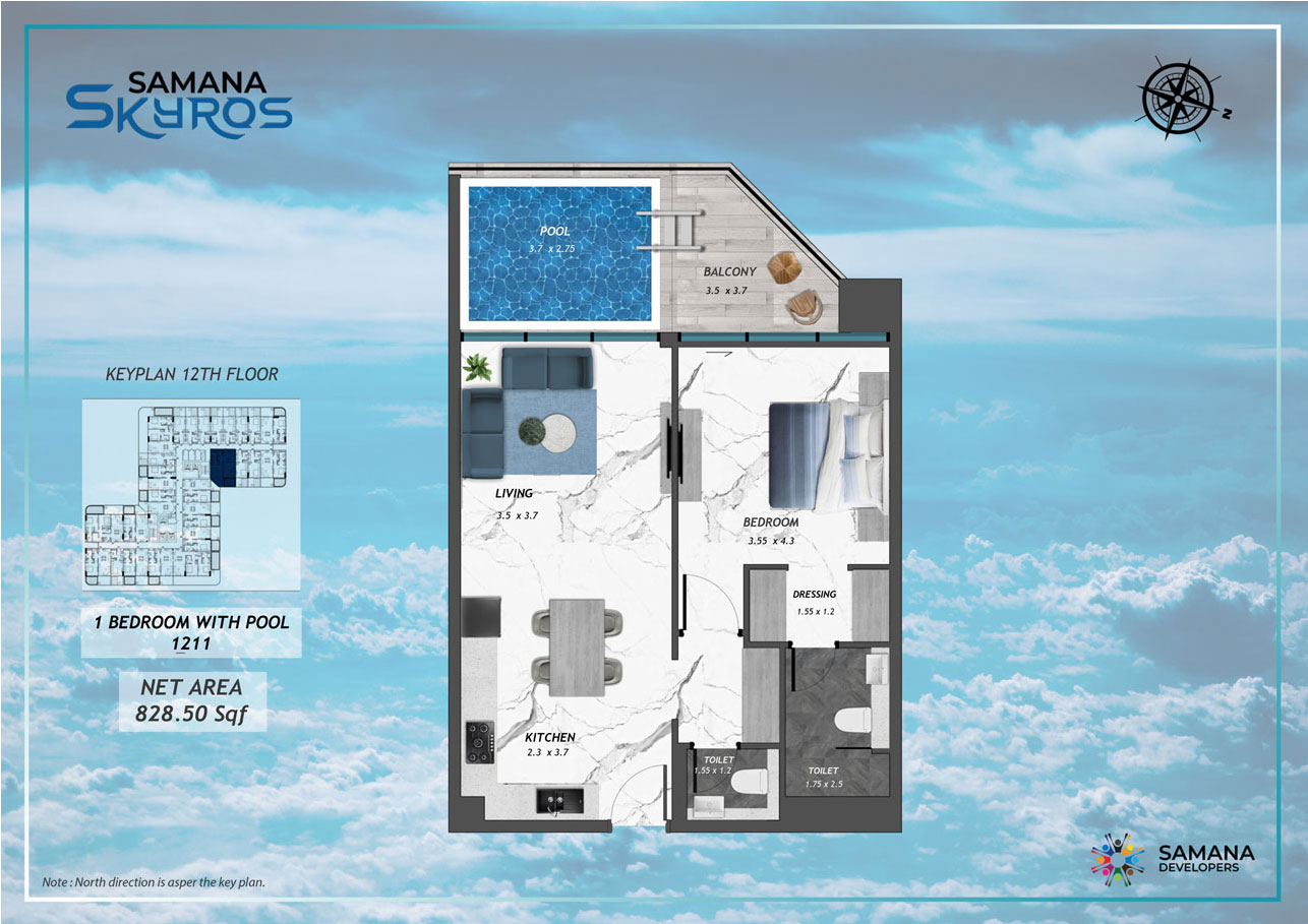 12th Floor, 1bhk with Pool 1211