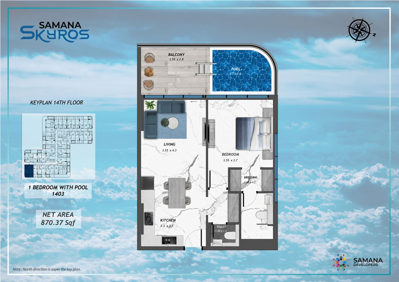 14th Floor, 1bhk with Pool 1403