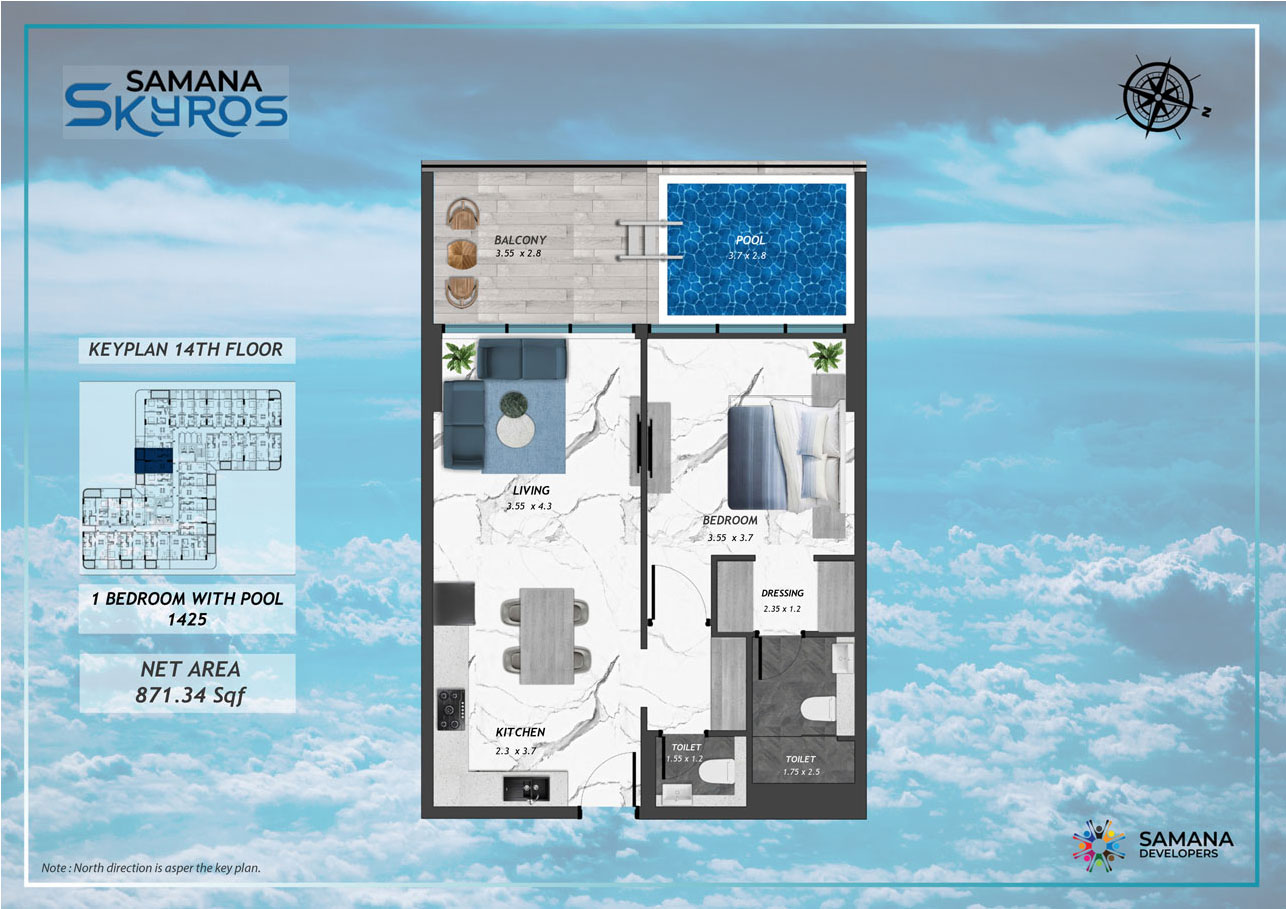 14th Floor, 1bhk with Pool 1425