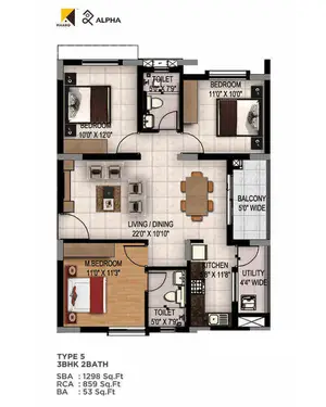 Type 5, 3BHK, 3BATH