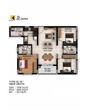 Type 15-16, 3BHK, 2BATH