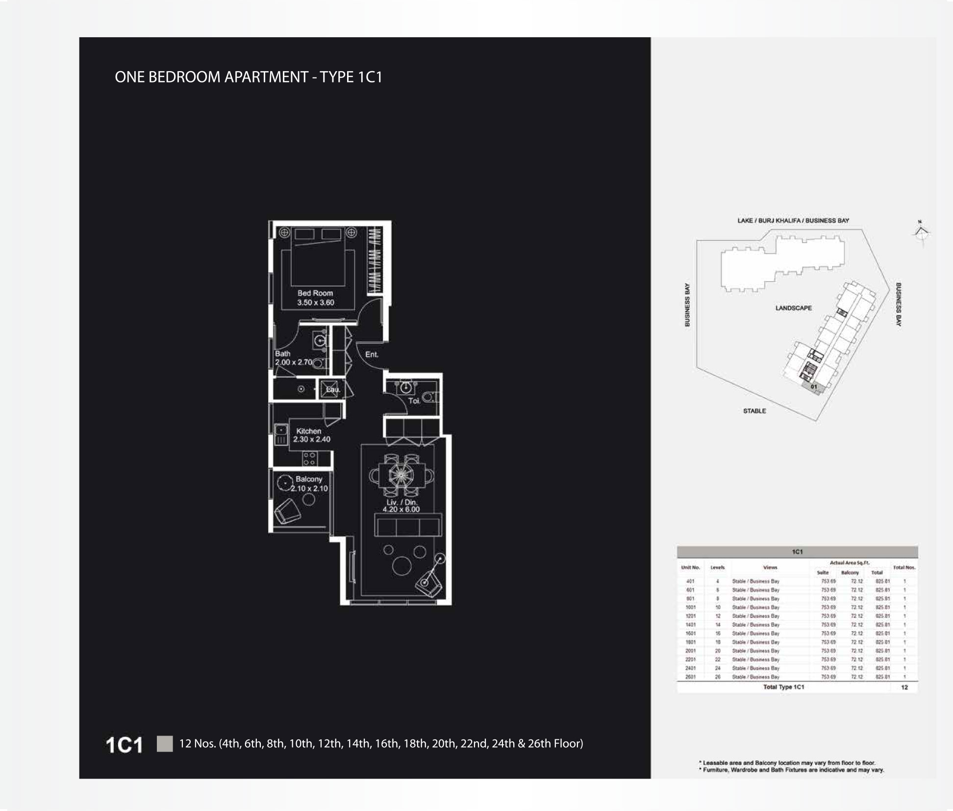 1 Bedroom Apartments, Type 1C1