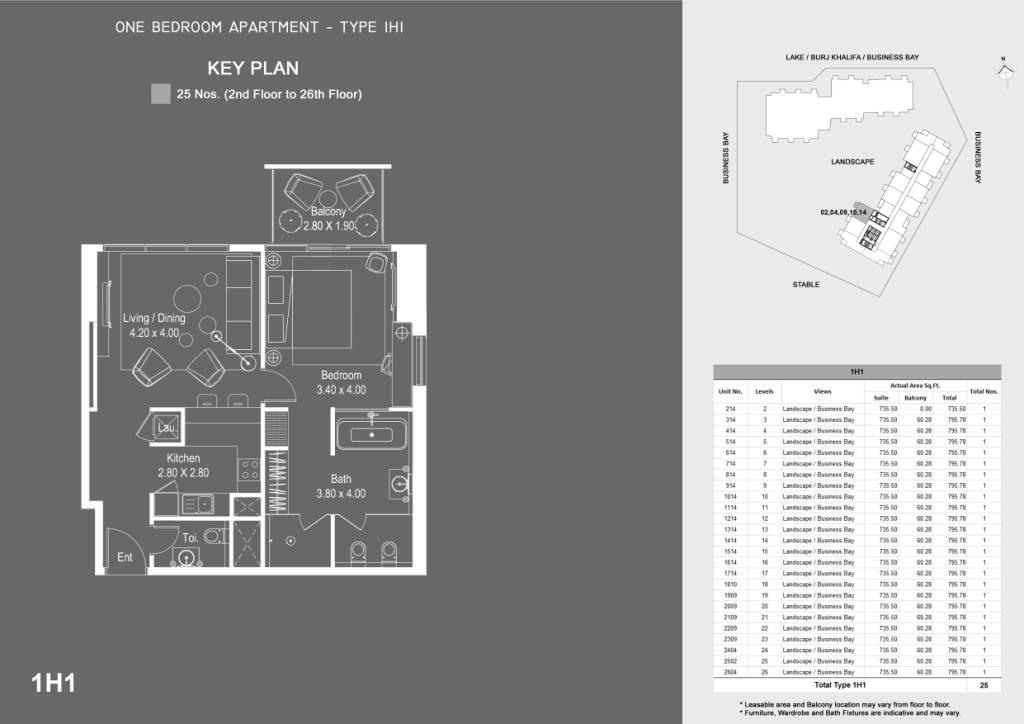 1 Bedroom Apartments, Type 1H1