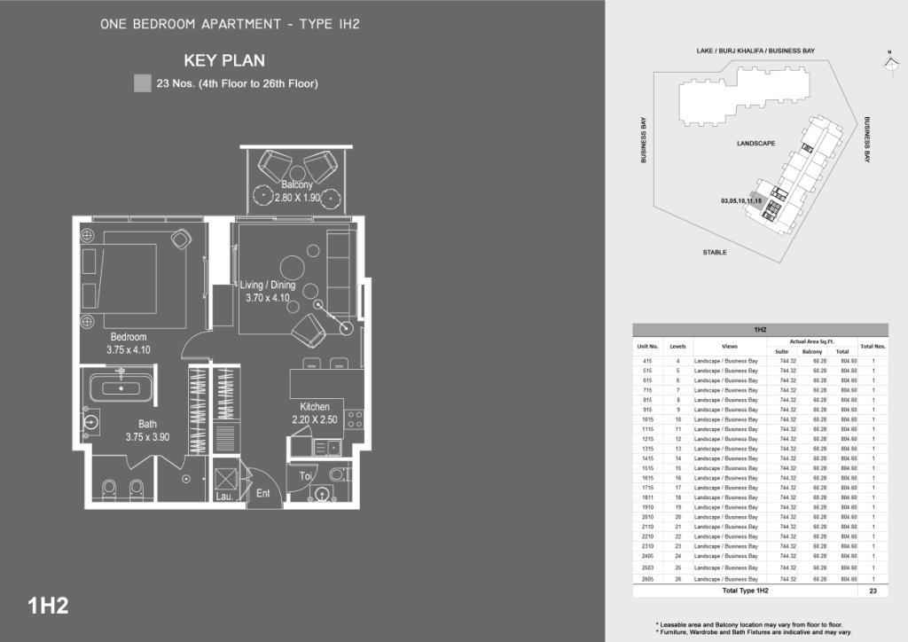 1 Bedroom Apartments, Type 1H2
