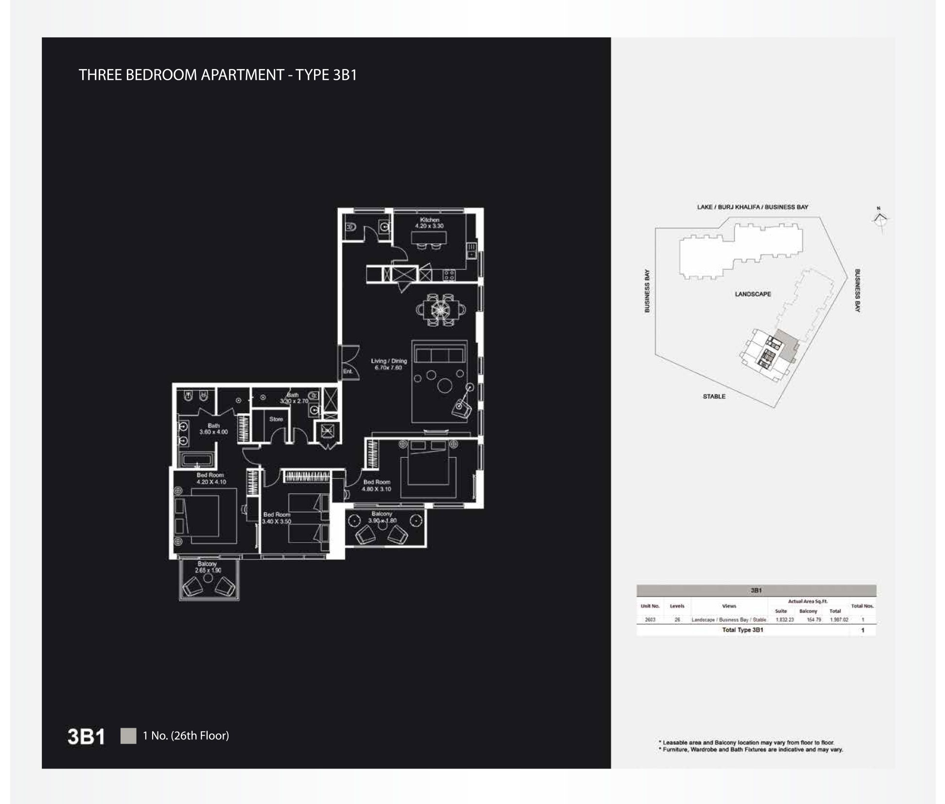 3 Bedroom Apartments, Type 3B1