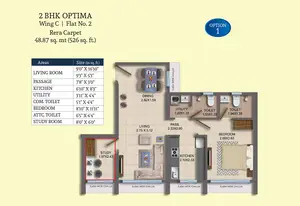 2BHK Optima, Wing C, Flat No 2, Rera Carpet