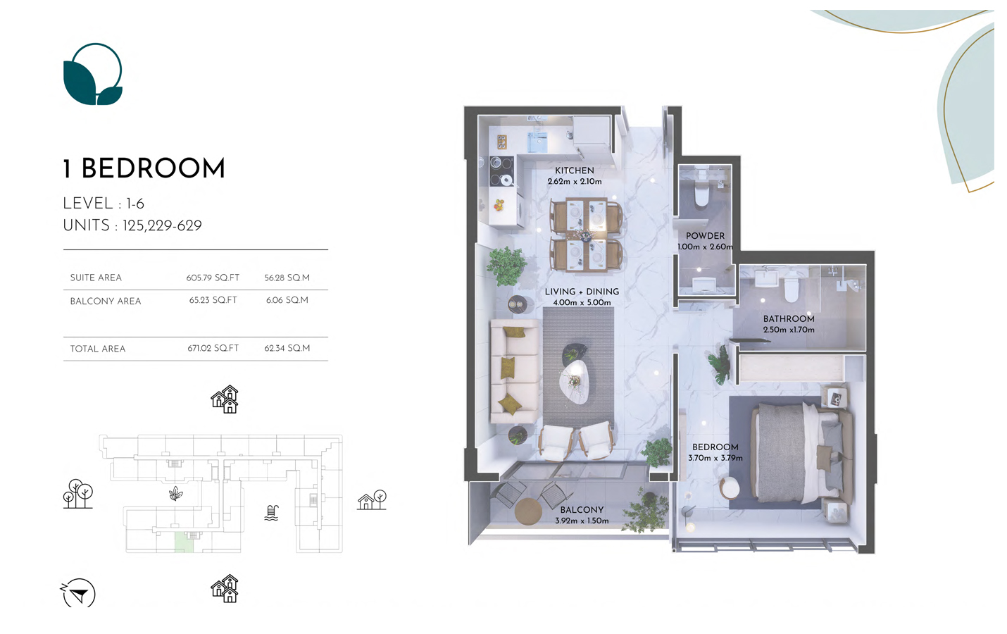 Level 1-6, Unit 125, 229-629