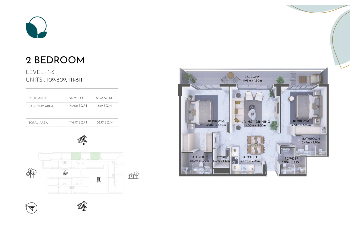 Level 1-6, Unit 109-609, 111-611