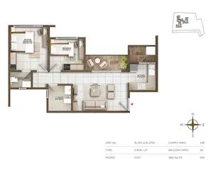 Type 2BHK+2T, Facing-East