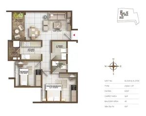 Type 2BHK+2T, Facing-East