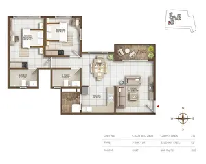 Type 2BHK+2T, Facing-East