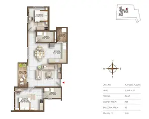 Type 2BHK+2T, Facing-East