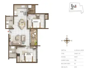Type 2BHK+2T, Facing-West