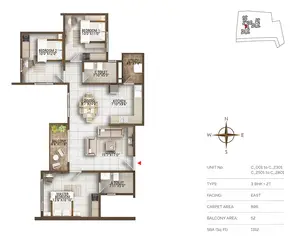 Type 3BHK+2T, Facing-East