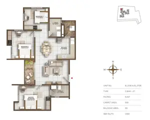 Type 3BHK+2T, Facing-East