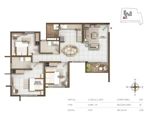 Type 3BHK+2T, Facing-East