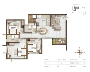 Type 3BHK+2T, Facing-East