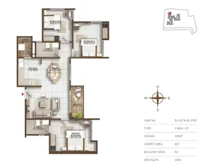 Type 3BHK+2T, Facing-Wast