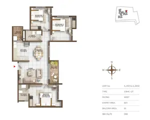 Type 3BHK+2T, Facing-West