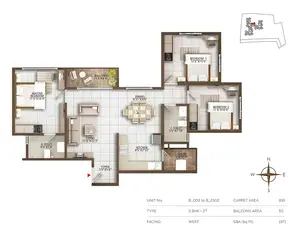 Type 3BHK+2T, Facing-West