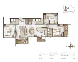 Type 3BHK+3T, Facing-North