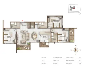 Type 3BHK+3T, Facing-North