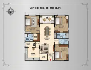 Unit B, 3 BHK+3T