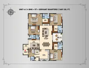 Unit A, 4 BHK+5T+Servant Quarters