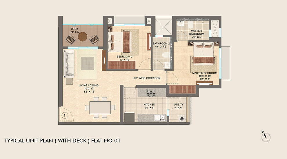 With Deck, Flat No 01