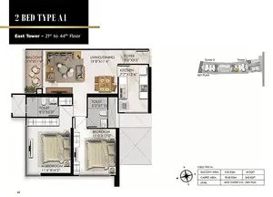 2 BHK, Type A1, 21st-44th Floor