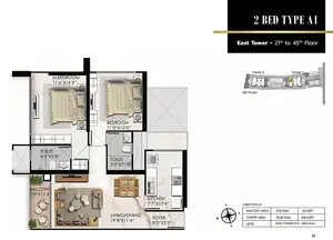 2 BHK, Type A1, 21st-45th Floor