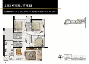 3 Bed Superia, Type B1, 22nd to 27th, 29th to 34th, 36th to 41th and 43rd to 45th Floor