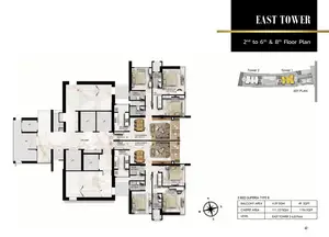 3 BHK Superia, Type B, 2nd to 6th & 8th Floor Plan