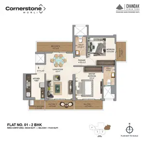 2 BHK, Flat no 1