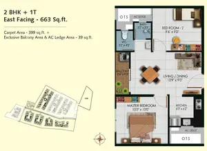 2 BHK, East Facing