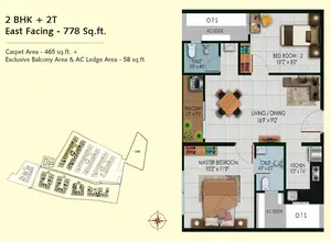 2 BHK, East Facing