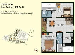 2 BHK, East Facing