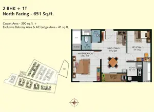 2 BHK, North Facing