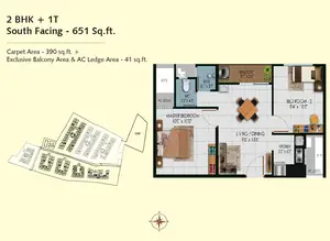 2 BHK, South Facing