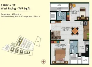 2 BHK, West Facing