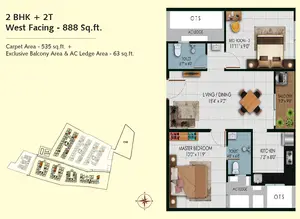 2 BHK, West Facing