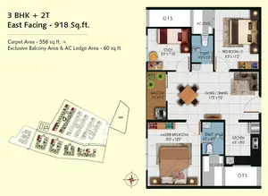 3 BHK, East Facing